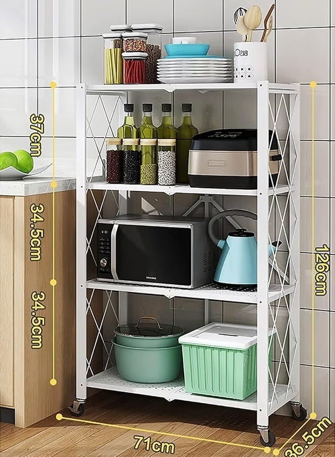 Raqi 4-Tier Foldable Metal Storage Rack with Wheels – Heavy-Duty Shelving Unit with Large Capacity – Kitchen, Garage & Basement Organizer – White - Image 5
